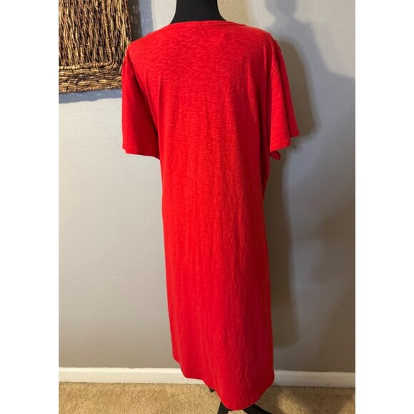 Talbots Dress 3X Red Short Flutter Sleeve Cotton Slub Washable Lightweight NEW - Picture 4 of 10